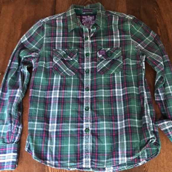 Superdry & Co ~ W’s Lumberjack Twill Green Plaid Button Down ~ Large - Picture 2 of 13